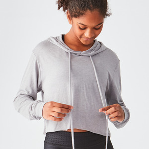 Studio Essentials Ladies Lightweight Raw-Edge Crop Hoodie